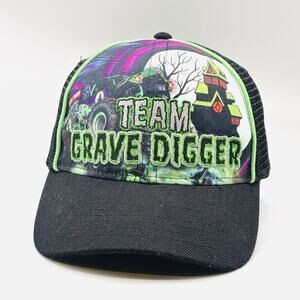Team Grave Digger Monster Jam Trucker Hat Snapback Mesh Haunted House Halloween